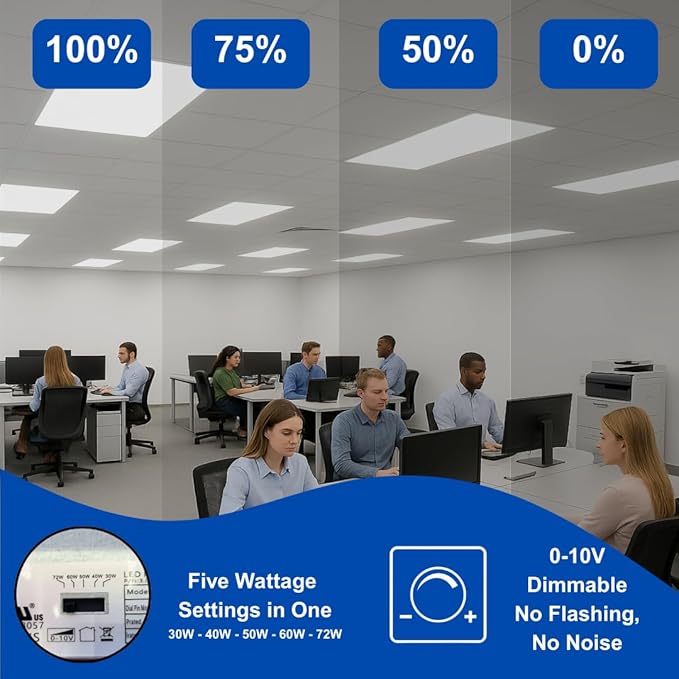 2x4 LED Flat Panel Light – LED Panel Flat Ceiling Light, Dimmable Flicker-Free 2x4 Ceiling Light for Drop Ceilings with Color & Wattage Selectable (Pack of 12)