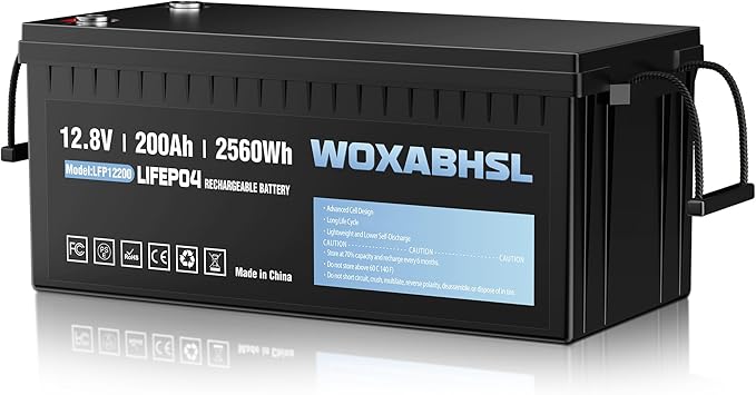 WOXABHSL 12V 200Ah Lithium LiFePO4 Battery, Built-in 200A BMS, 2560Wh Energy Storage, Iron Phosphate 4000-15000 Deep Cycles Battery for Solar, Trolling Motor, RV 1PCS