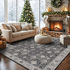 Washable 8x10 Living Room Rug: Vintage Low Pile Water Resistant Area Rug with Non-Slip Backing for Bedroom Dining Room Distressed Carpet for Nursery Indoor Soft Floor Mat for Home Office (8x10 Black) by HYHAOYUNLAI