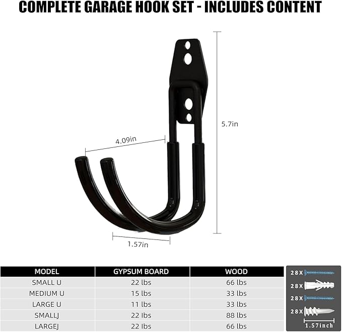 CRXCRC Garage Hooks, 6 Pack Large Round Wall Hooks for Hanging Heavy Duty Ladders, Bikes, Tools Ideal for Garage, Garden, Basement Utility Room Storage (Black)