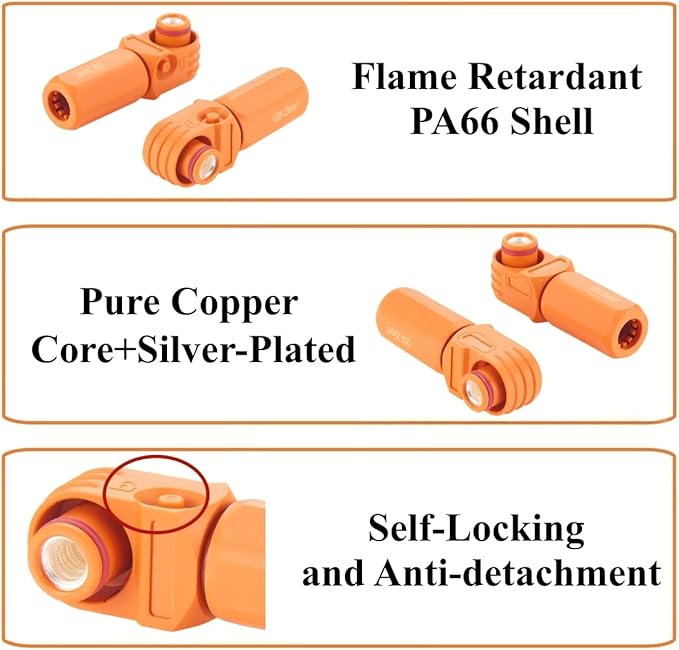 IP67 Waterproof 25mm² 120A High Voltage High Current Battery Energy Storage Connector Right Angle Single Core Plug,1PC (Orange, 120A)