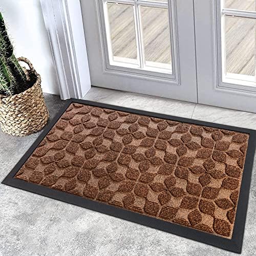 Bulijojo Sturdy Front Entrance Doormats,Durable Heavy Duty Welcome Mat,Thick Absorbent Natural Rubber Non Slip Mat,Easy Clean Entryway Mat Geometric Brown 23"x35" by ShowYourStyle