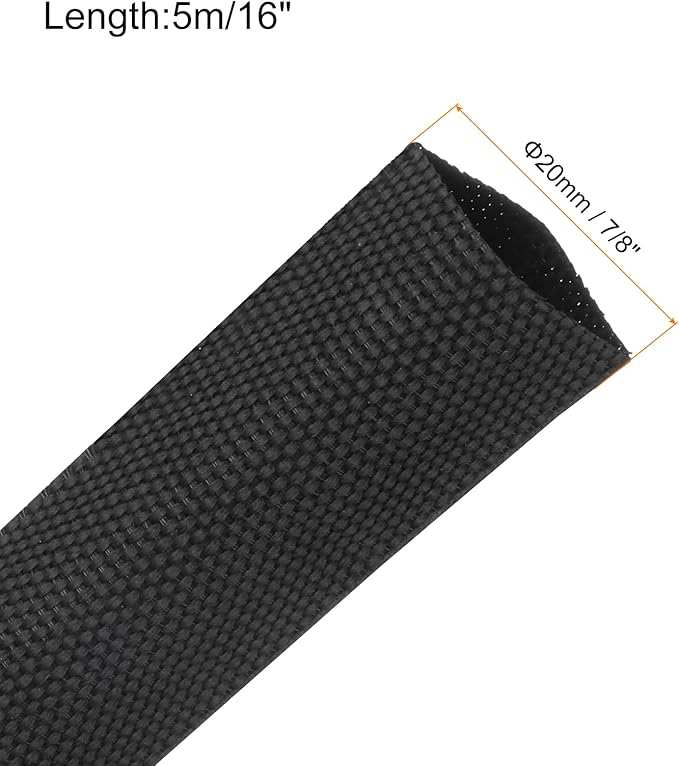 MECCANIXITY Braided Cable Sleeves Heat Shrinkable Fabric Sleeving, 7/8" 16ft Black 2:1 Ratio H Eat Shrinkable Cord Protector for Harness Cable, Network Cable Protection, Cable Management