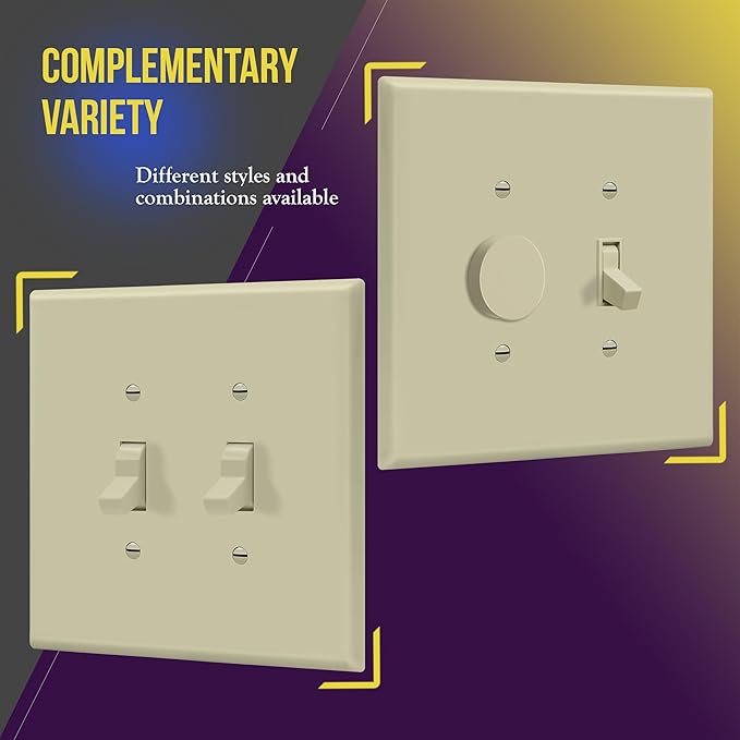 ENERLITES Double Toggle Switch Cover, Two Gang Light Switch Wall Plate, Gloss Finish, Oversized 2-Gang 5.5" x 5.5", Unbreakable Polycarbonate Thermoplastic, UL Listed, 8812O-I, Ivory
