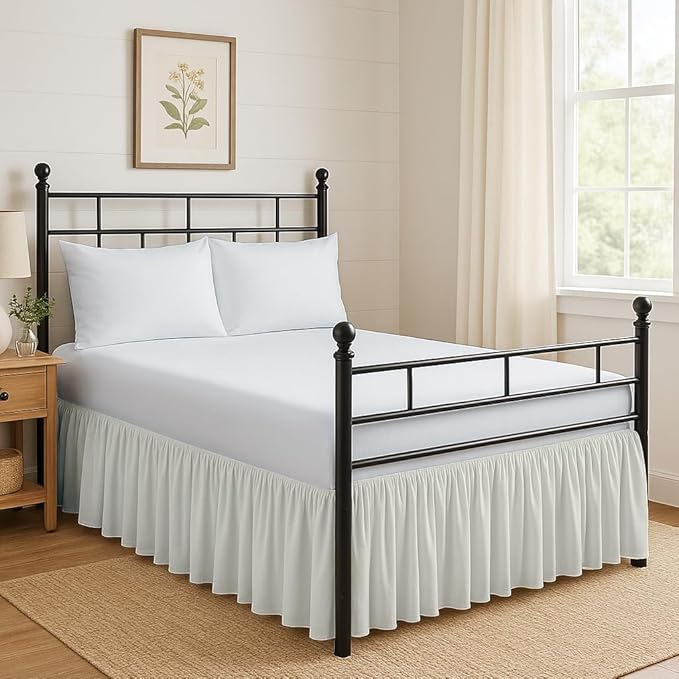 Ruffled Bed Skirt Split Corners with Platform, Tailored Fit Hotel Quality Wrinkle Free Ultra-Soft Microfiber Dust Ruffle, Upto 24 Inch Drop, Twin XL, Ivory