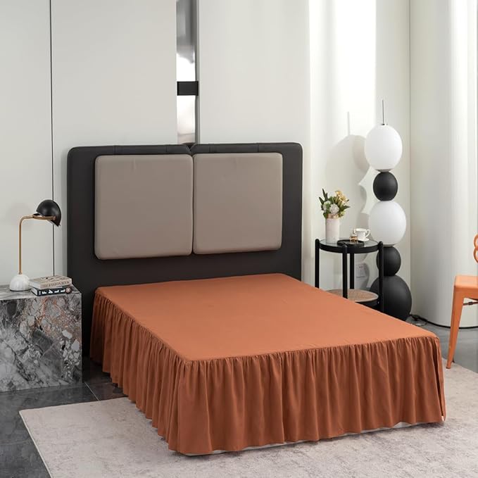 Bed Skirt Queen Size Ruffled Bed Skirt with Split Corners, 16 Inch Drop Dust Ruffle Bed Skirts with Platform, Terracotta
