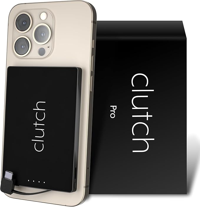 Clutch - Pro USB-C Portable Charger - Compatible with iPhone 15,16, 17 & Android Devices - Power Bank Magnetic Battery - TSA Travel Approved - USB Rechargeable - Built-in Cable - 5000 mAh - 3.7oz