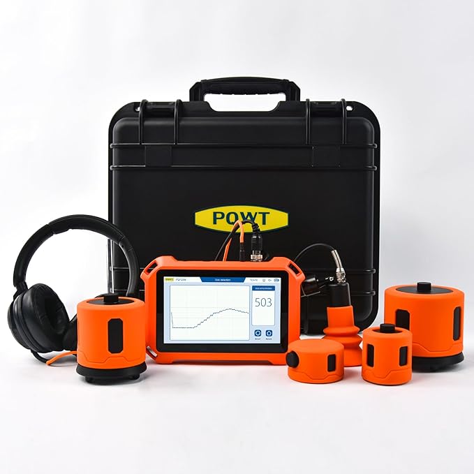 PQWT Underground Water Leak Detectors PQ125E All Scenario and Gas Wall Pipe Water Leakage Detection with Touchscreen Earphone and Carrying Case Multi Sensor Acoustic Pipeline Sound Intensifier