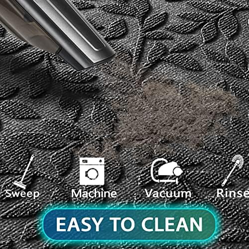 Bulijojo Sturdy Front Entrance Doormats,Durable Heavy Duty Welcome Mat,Thick Absorbent Natural Rubber Non Slip Mat,Easy Clean Entryway Mat Leaves Black, 47" x 32" - Image 3