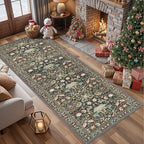 Wide Hallway Washable Runner Rug: 3x10 Water-Resistant Entryway Area Rug Vintage Soft Carpet for Living Room Non Slip Indoor Farmhouse Floor Mat for Bathroom Laundry Room(3x10,Green) by HYHAOYUNLAI