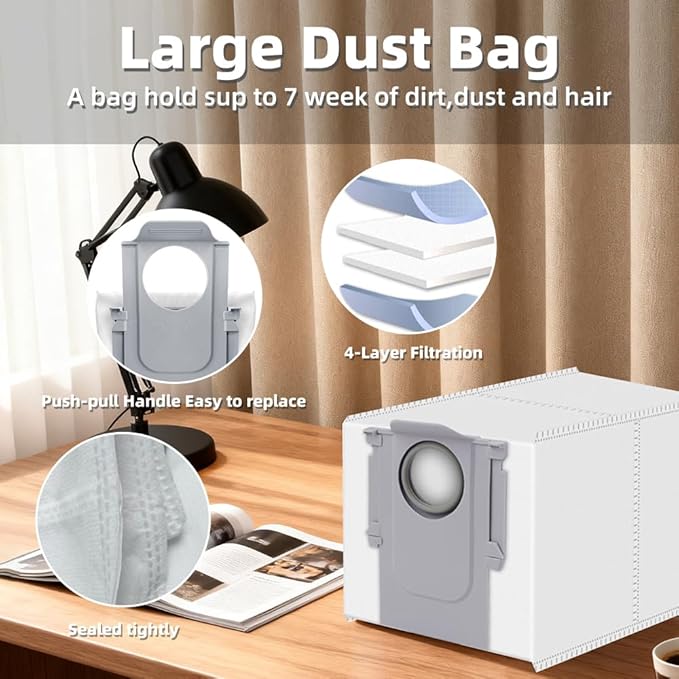 24Pcs QV 35A Accessories Kit Replacement Compatible with Roborock QV 35A/QV 35S/QR 598/QR 798 Robot Vacuum, 2 Main Brush, 4 Mop Cloth Pads, 6 Side Brushes, 4 HEPA Filters,6 Dust Bag, 1 Cleaning Tool