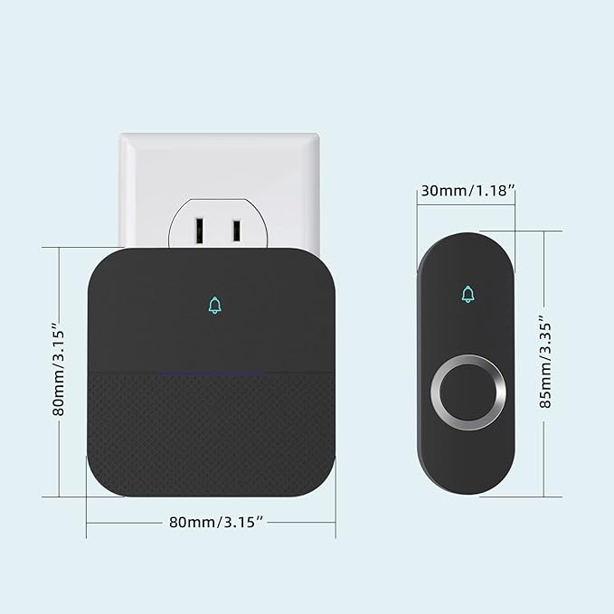 AIDA Lighted Wireless Doorbell for Home, Waterproof Battery Doorbell Wireless 1,000ft Range, 5 Volume Levels with 58 Chimes & LED Flash on Receiver (Black, 1 transmitter & 2 Receiver)