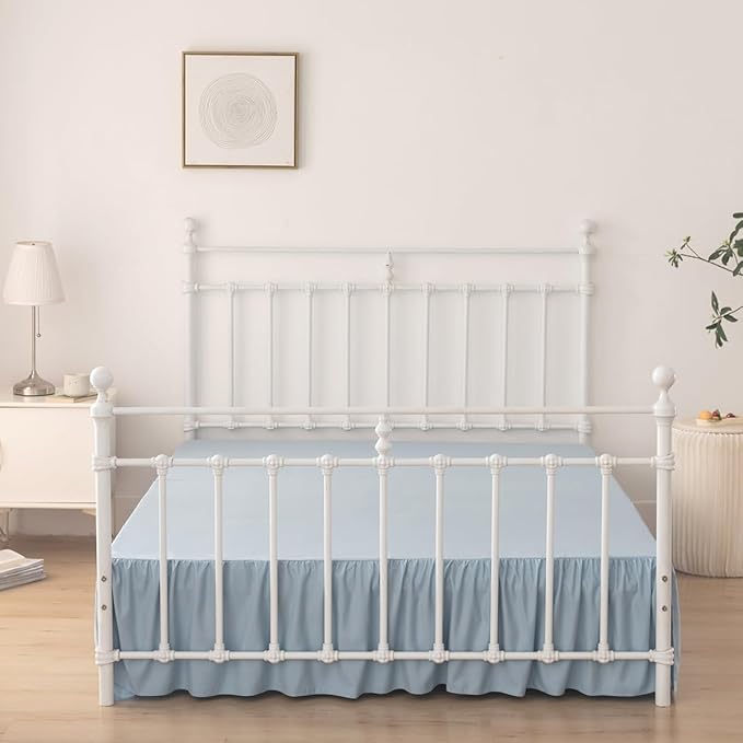 Bed Skirt Queen Size Ruffled Bed Skirt with Split Corners, 14 Inch Drop Dust Ruffle Bed Skirts with Platform, Gathered Style, 100% Microfiber, Grayish Blue