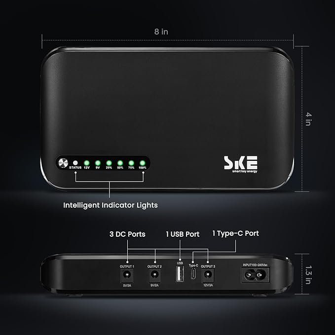 Mini UPS DC 20000mAh Battery Backup & Surge Protector Uninterruptible Power Supply for Router Modem USB Type-C Mini UPS 5V/9V/12V DC20000 Plus Altair
