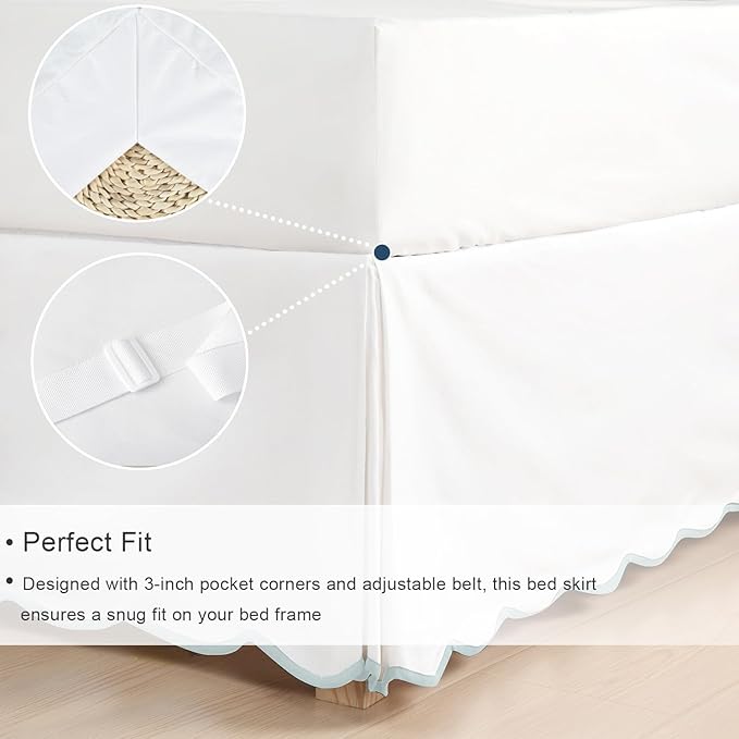 HIG Queen Bed Skirt - Easy Fit Scallop Edge Pleated Bedskirts With Spilt Coner, 12 Inch Drop Anti-Slip Dust Ruffle, Thick Fabric for Enhanced Privacy, Pre-Washed for Long-Lasting Use, Machine Washable