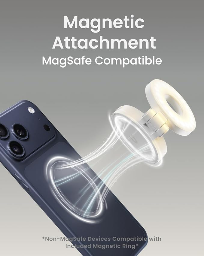 KraftGeek Magnetic Selfie Light for iPhone, Portable Phone Ring Light with Rechargeable Battery, Compact LED Phone Light for Travel, Video Recording, Vlogging