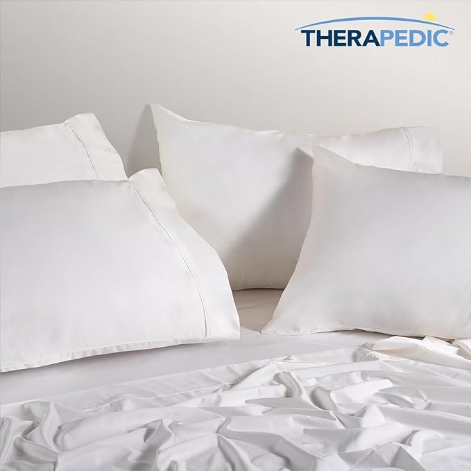 Therapedic 1000TC California King 6-Piece Sheet Set - 100% Organic Rayon Derived from Bamboo Blend with Cooling Fiber, Ideal for Hot Sleepers - 16" Deep Pocket Fitted Sheet, Bonus Pillowcases - White