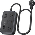 10 in 1Power Strip NTONPOWER Ultra Thin Flat Plug Extension Cord with 4 USB Ports(Include 2 USB C) Surge Protector Power Strip with Flat Cord 6 Widely Spaced Outlet(2 Side) 5 Ft Extension Cord-Black