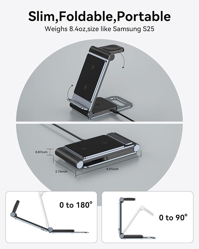 Wireless Charger for Samsung 3 in 1 Wireless Charging Station Foldable Wireless Charger Stand for Samsung S25 Ultra S24 S23 S22 Z Flip Z Fold 7 6 5 4 3 for Galaxy Watch 8/7/6/5/4/ Galaxy Buds