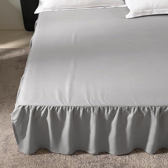 Bed Skirt Twin Size Ruffled Bed Skirt with Split Corners, 16 Inch Drop Dust Ruffle Bed Skirts with Platform, Light Grey