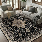 RELEANY Washable Area Rug, 5'x7', Black/Neutral by RELEANY