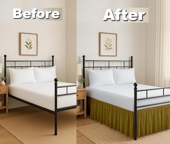 Ruffled Bed Skirt Split Corners with Platform, Tailored Fit Hotel Quality Wrinkle Free Ultra-Soft Microfiber Dust Ruffle, Upto 12 Inch Drop, Full, Taupe