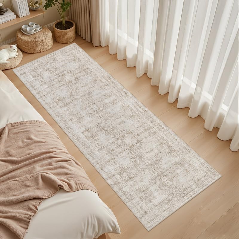 2'6''x8' Hallway Washable Runner Rug: Neutral Kitchen Carpet Brown - Image 3