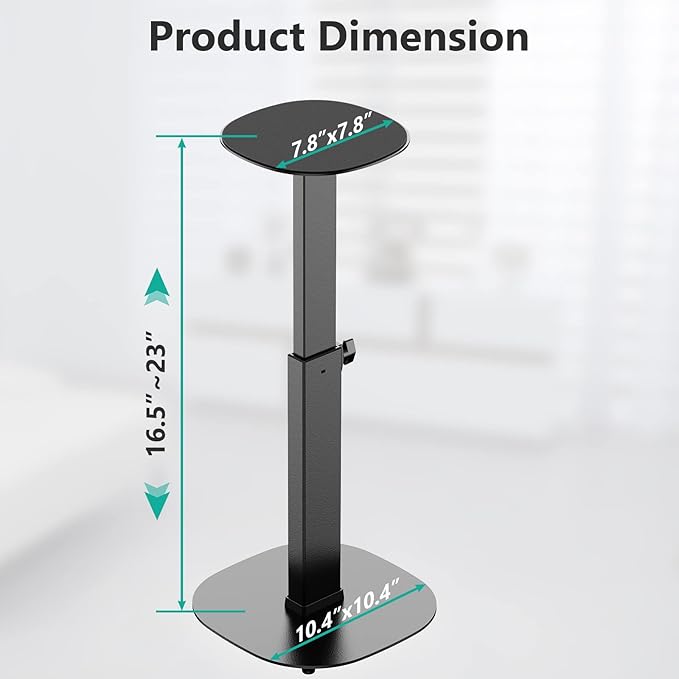 WALI Universal Speaker Stands, 23 Inch Surround Sound Speaker Stands for Satellite & Bookshelf Speakers Up to 22lbs, Height Adjustable with Built-in Cable Management, 1 Pair (SFS001), Black