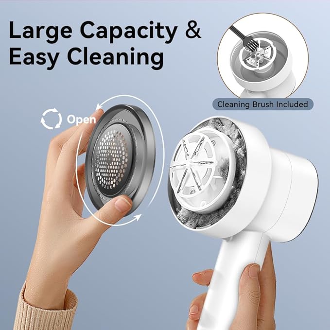 Smyeviva Rechargeable Fabric Shaver for Clothes: 6-Leaf Blades & 3 Speeds to Remove Pilling, Fuzz & Lint Balls - with LED Display, Portable Electric Lint Remover for Sweater, Couch, Blanket, Furniture
