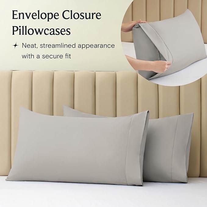LuxClub 4 PC King Sheet Set, Deep Pockets Wrinkle Free Cooling Bed Sheets Hotel Bedding for Women, Men, Includes 1 Fitted Sheet, 1 Flat Sheet and 2 Pillowcases-Soft Light Taupe