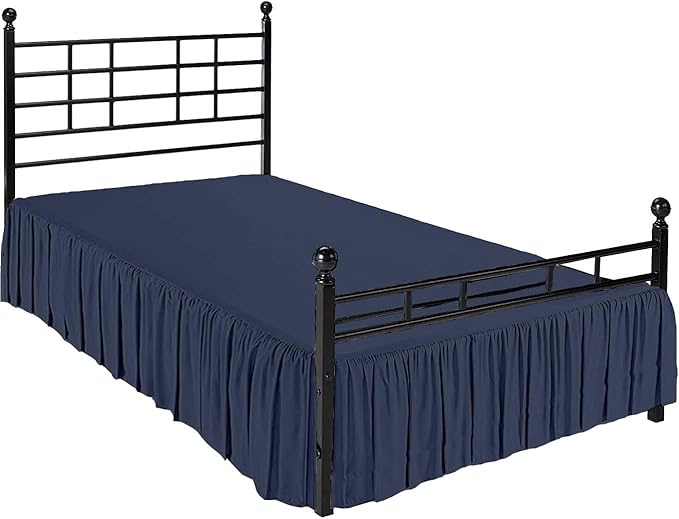 Ruffled Bed Skirt with Split Corners, Navy Blue, Queen 16 Inch Drop Bedskirt, Hotel Quality Brushed Microfiber Wrinkle Free Dust Ruffle Bed Skirt Queen Size