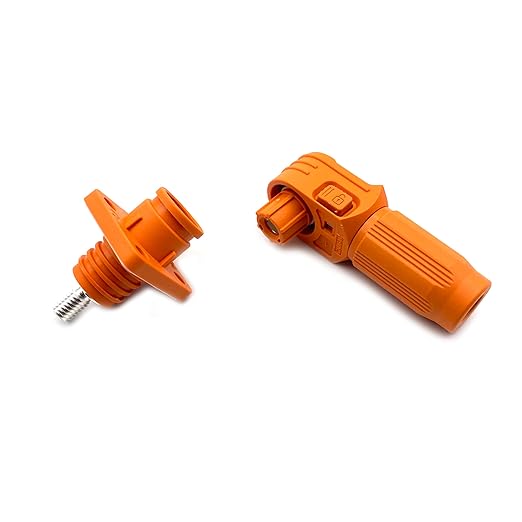 120A Battery Energy Storage Connector, 25mm² High Current Connectors IP67 Waterproof Stud Wiring Power Adapter Quick Plug Terminal Right Angle Plug and Socket （1000V Orange)