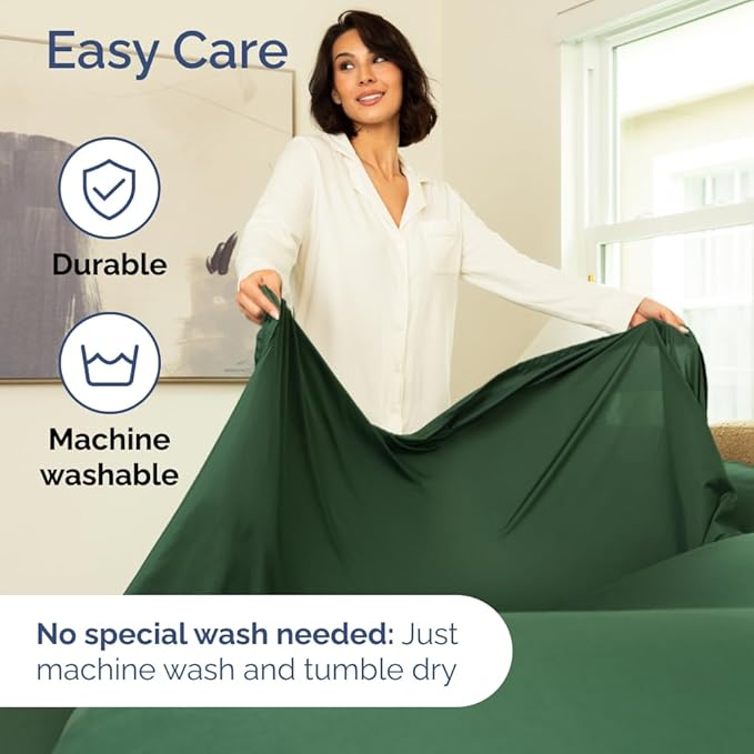 Full XL Bed Sheet Set - 4 Piece Extra Long Extended Full XL Sheets - Ultra-Soft, Breathable & Cooling - Fits 8” to 16" Mattress w/ Deep Pockets - 54" x 80" - Wrinkle & Fade Resistant - Emerald Green