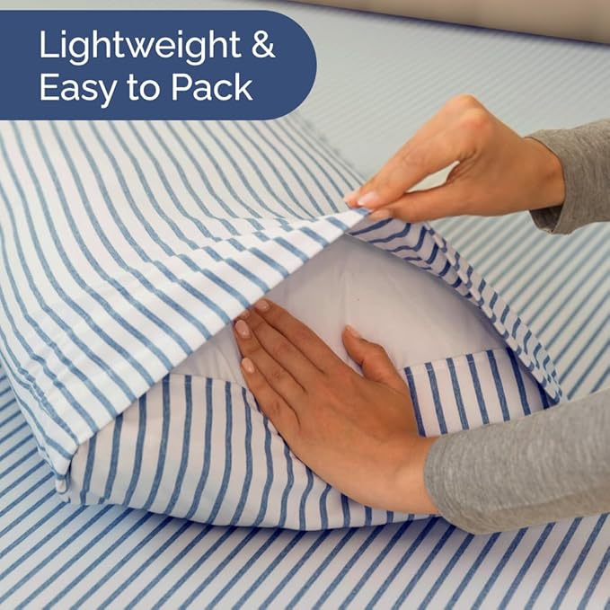 RV Short Queen Sheet Set 60 X 75 - 4 Piece RV Short Queen Bed Sheets - Soft, Breathable & Cooling - Designed for Bunks, Trailers & Campers - Fits 8” to 12" Mattress - Luxury Bedding - Blue Stripes 2