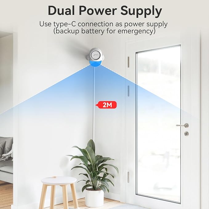 CPVAN WiFi Motion Sensor Alarm, 125dB Wireless DIY Smart PIR Motion Detector with 4 Door/Window Sensors for Home Security System - On Spot Alarm & APP Alert, White