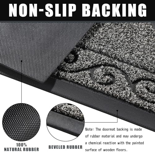Yimobra Welcome Mats for Front Door 36x24, Heavy Duty Waterproof Outdoor Door Mat Outside Entrance, Non-Slip Low Profile Indoor Entryway Mat for Garage Patio, Black Gray - Image 3