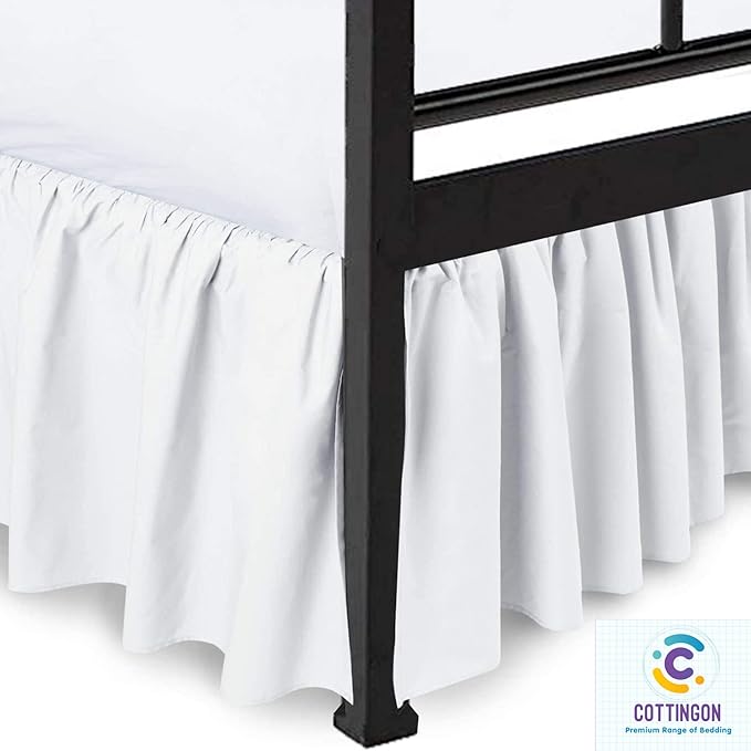 Ruffled Bed Skirt with Split Corners-Dust Ruffle - 12" Drop 100% Microfiber Soft,Sheen & Luxurious Look - Bed Skirts (White -Full)