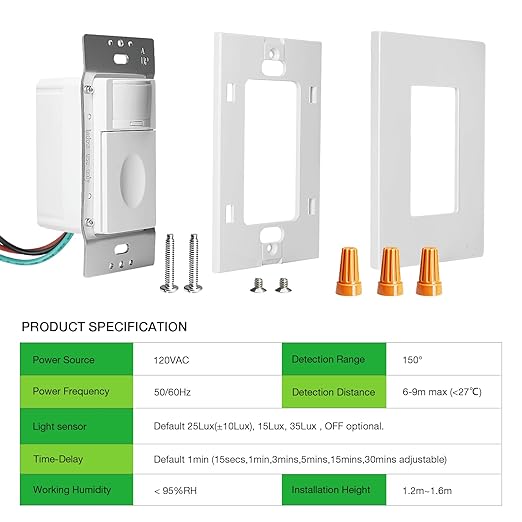 RAYZEEK Motion Sensor Light Switch, 10A, Single Pole, No Neutral Wire, PC Fireproof, 3-in-1 OCC & VAC & Manual On/Off Override Selectable, Motion Sensor Wall Switch for LED/CFL/Incandescent, UL Listed