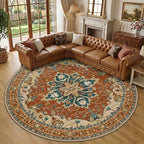RELEANY Washable Area Rug, Round 10ft, Red/Orange/Blue/Brown by RELEANY