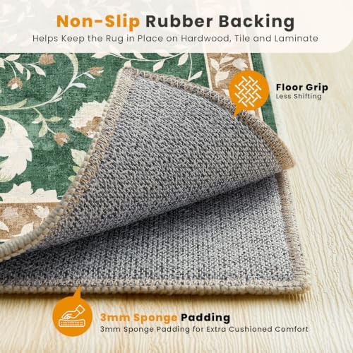 SameBed 4x6 Area Rug Living Room, Vintage Washable Carpet Brown Green - Image 6