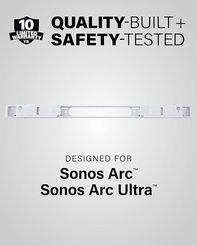SANUS Extendable Soundbar Wall Mount for Sonos Arc & Sonos Arc Ultra Soundbar – 5” Depth Adjustment Optimized for Dolby Atmos - White Speaker Mount