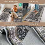 3x12 ft Long Hallway Runner Rug - Non-Slip Washable Soft Kitchen Rug with Rubber Backing,Boho Floral Low Pile Floor Carpet Runner for Entryway,Bedroom,Living Room（Black,3x12） - Image 5