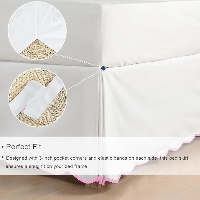 HIG Off-White Chic King Bed Skirt - Easy Fit Scallop Edge Pleated Bedskirts, 14 Inch Drop Anti-Slip Dust Ruffle, Thick Fabric for Enhanced Privacy, Pre-Washed for Long-Lasting Use(N60022)