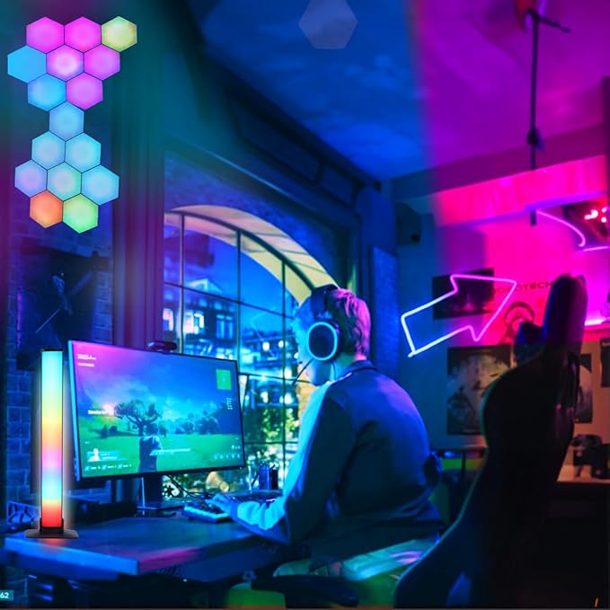 Smart Hexagon Lights DIY Hexagon Led Light App & Remote Controlled & Music Sync Features USB & Type C Modern RGB Wall Panels for Living & Gaming Decor (8Pack)