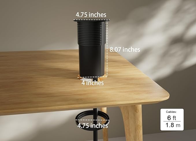 MAZZGOFOR Pop up Outlet - 4-inch Hole,4-AC Outlet,20W USB C,15W Wireless Charging,2-USB Port,Desktop Recessed Grommet Power Outlet for Kitchen Island Countertop,6 ft Cable,Black