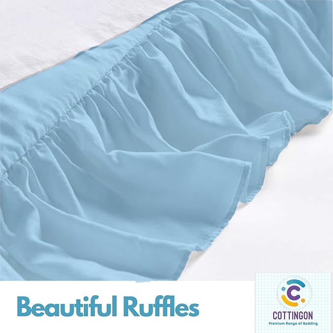 Ruffled Bed Skirt with Split Corners-Dust Ruffle - 24" Drop 100% Microfiber Soft,Sheen & Luxurious Look - Bed Skirts (Light Blue -Twin)