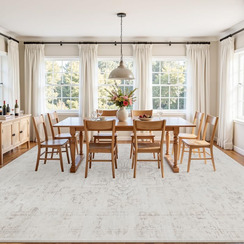 8x10 Area Rugs Living Room: Bedroom Washable Carpet Neutral Cream - Image 3