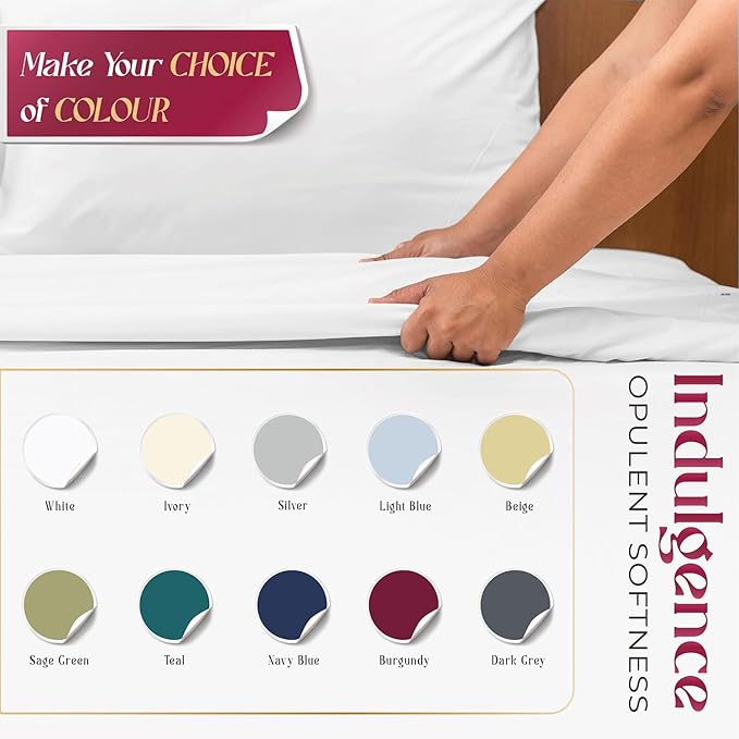 Mayfair Linen 100% Egyptian Cotton Full Size Bed Sheets - Luxury 1200 Thread Count Egyptian Cotton Sheets Full Size Bed Set (4 PC, Ivory), Silky Soft, Cooling, 17" Deep Pocket Sateen Weave Bedding