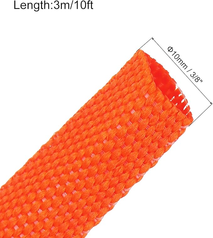 MECCANIXITY Braided Cable Sleeves Heat Shrinkable Fabric Sleeving, 3/8" 10ft Orange 2:1 Ratio Heat Shrinkable Cord Protector for Harness Cable, Network Cable Protection, Cable Management