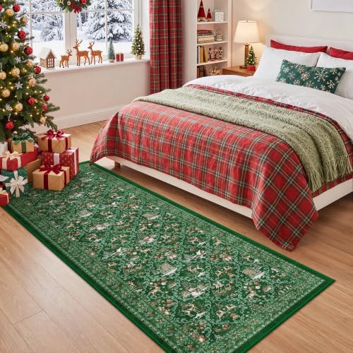 2x6 Christmas Runner Rug for Hallway,Washable Kitchen Rugs,Green - Image 5